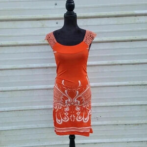 Jessica Taylor Women’s Orange White Crochet Cap Mini Dress Beach Vacation sz S